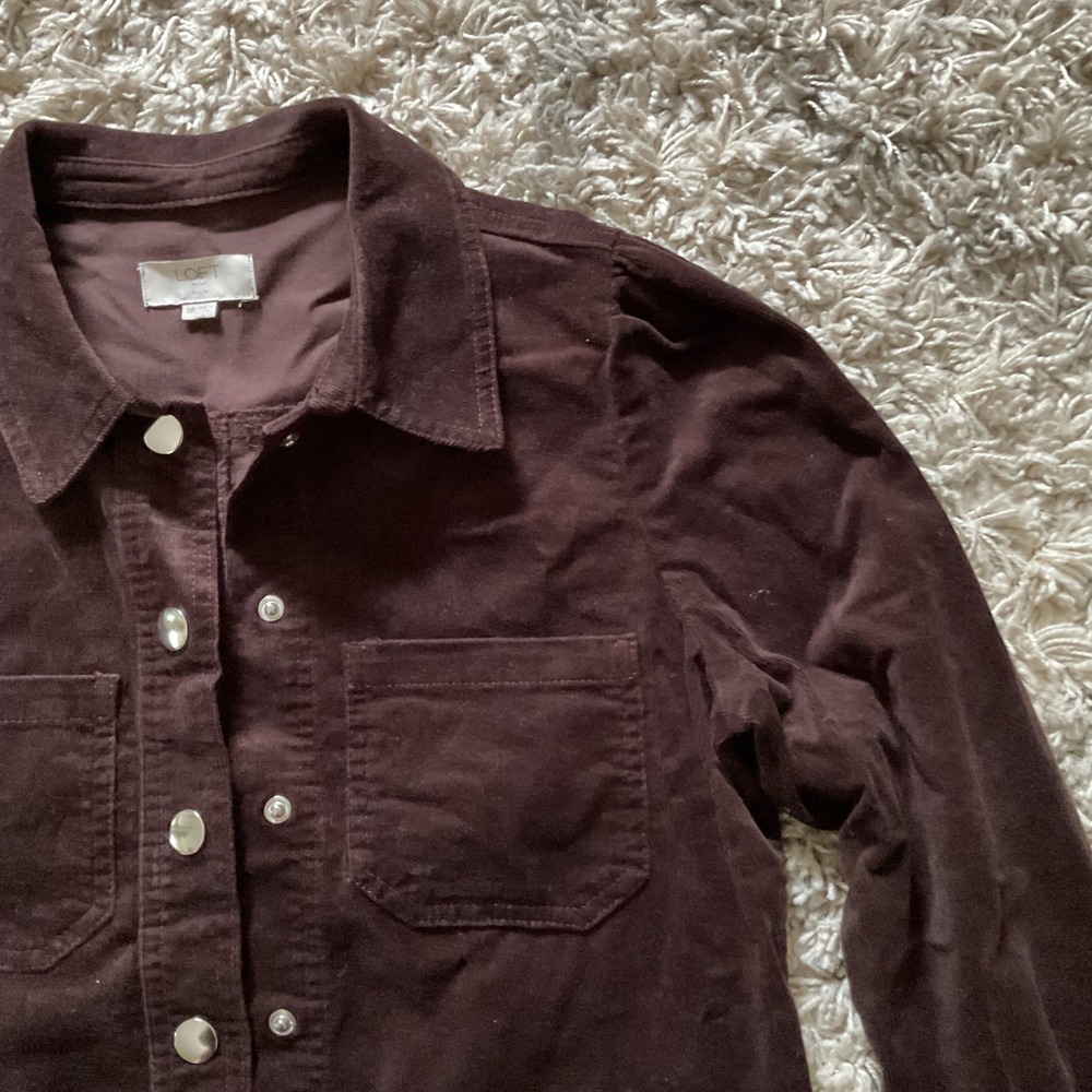 Loft Outlet Brown Corduroy Snap Front Jacket Womens Small Petite SP Utility - Picture 6 of 13
